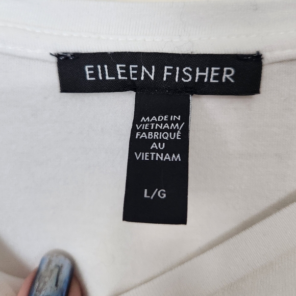 EILEEN FISHER Elevated Basics Minimalist Stretch White Jersey Jewel-Neck Top L - Picture 2 of 8